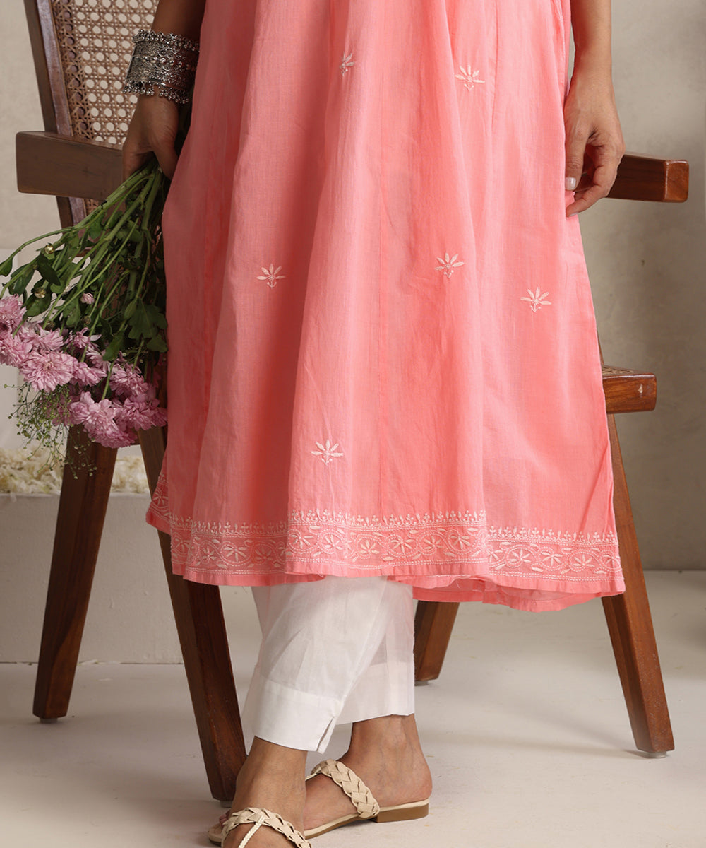 Pink  Hand Embroidered   Chikankari  Cotton Kurti