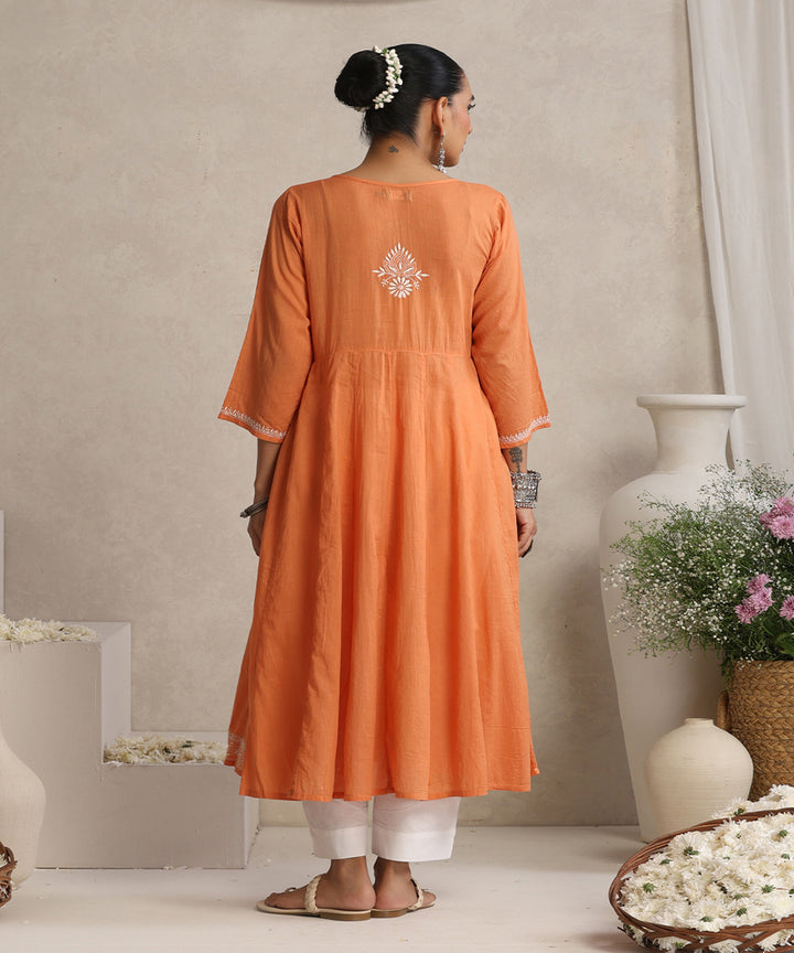 Orange  Hand Embroidered   Chikankari  Cotton Kurti