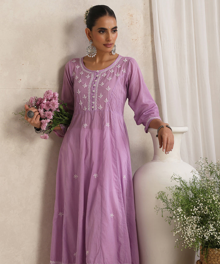 Lavender  Hand Embroidered   Chikankari  Cotton Kurti