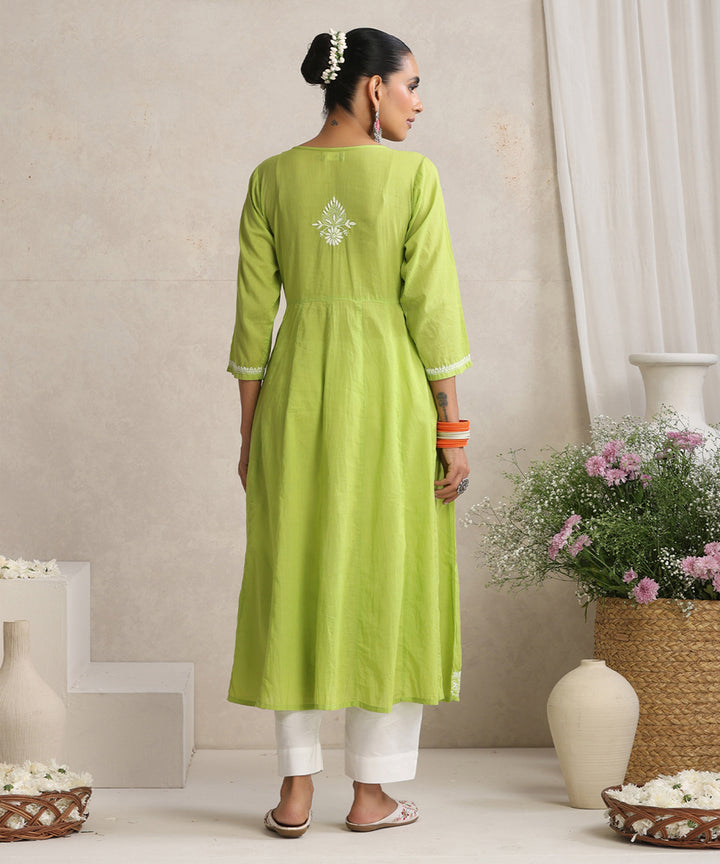 Light green  Hand Embroidered   Chikankari  Cotton Kurti