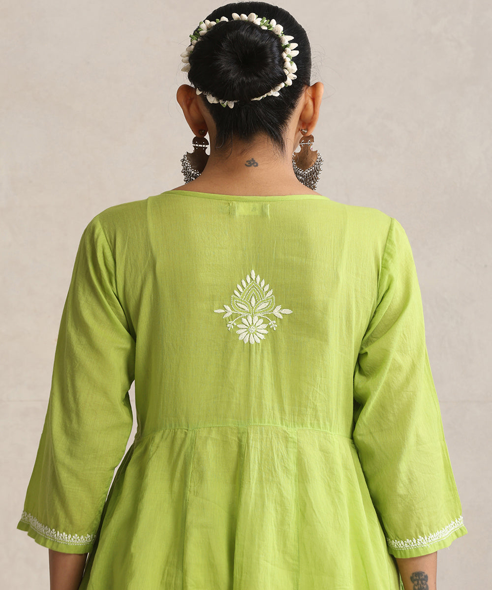 Light green  Hand Embroidered   Chikankari  Cotton Kurti