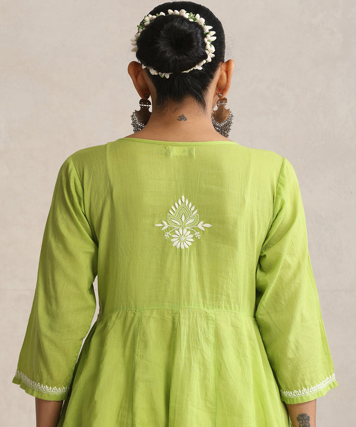 Light green  Hand Embroidered   Chikankari  Cotton Kurti