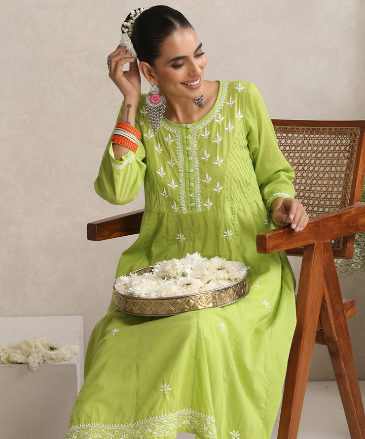 Light green  Hand Embroidered   Chikankari  Cotton Kurti