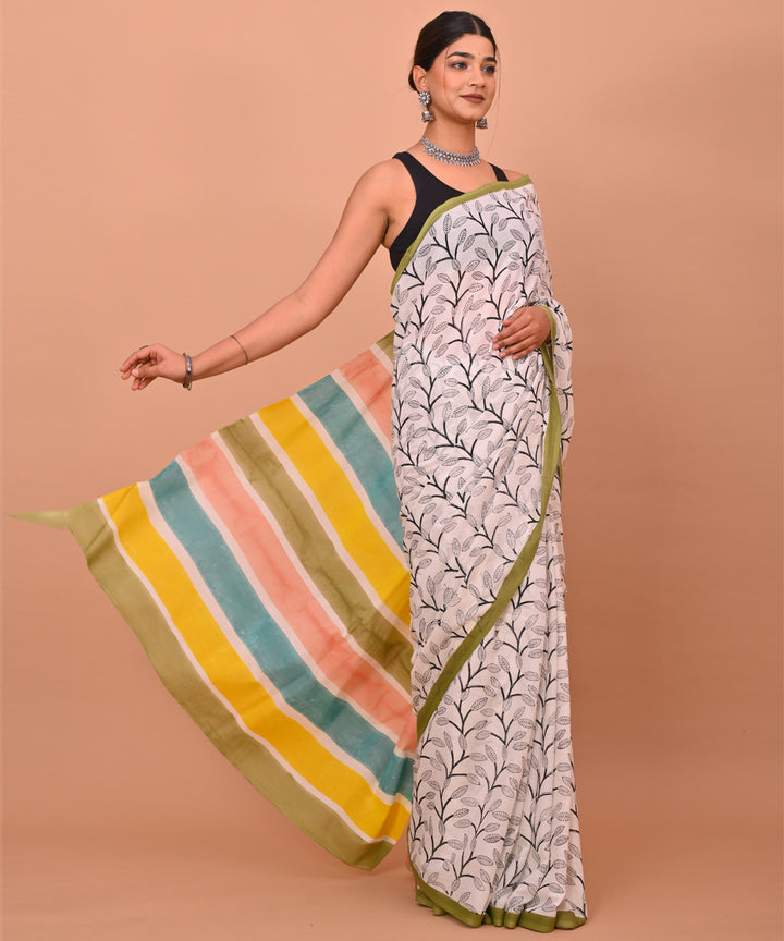 Multicolor cotton hand printed bagru saree