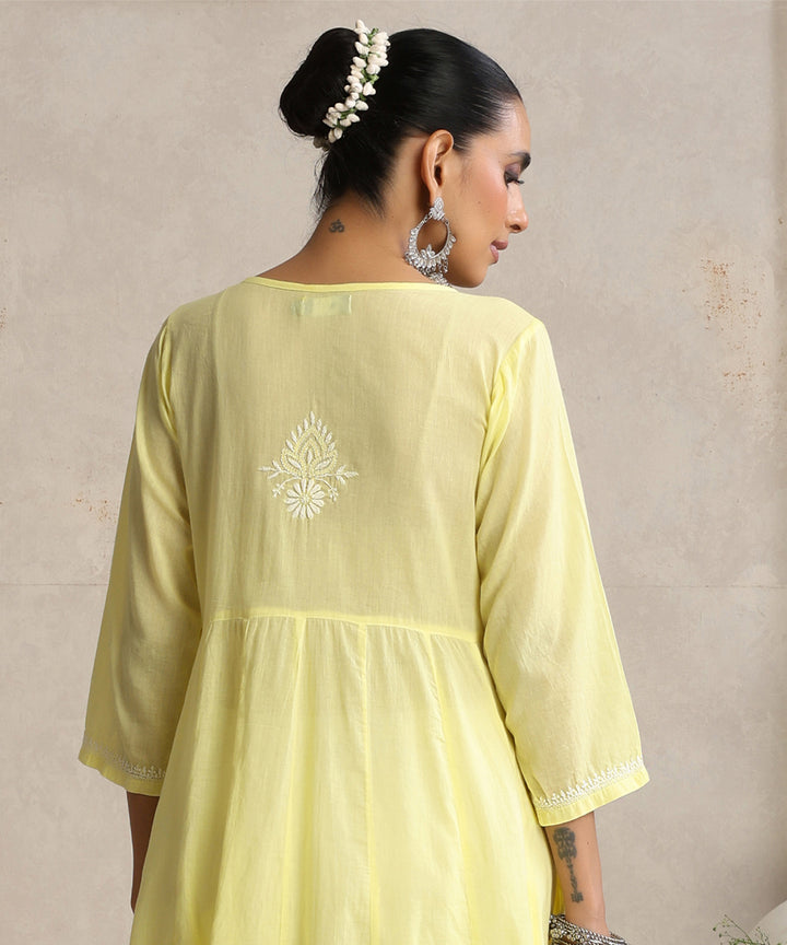 Yellow  Hand Embroidered   Chikankari  Cotton Kurti