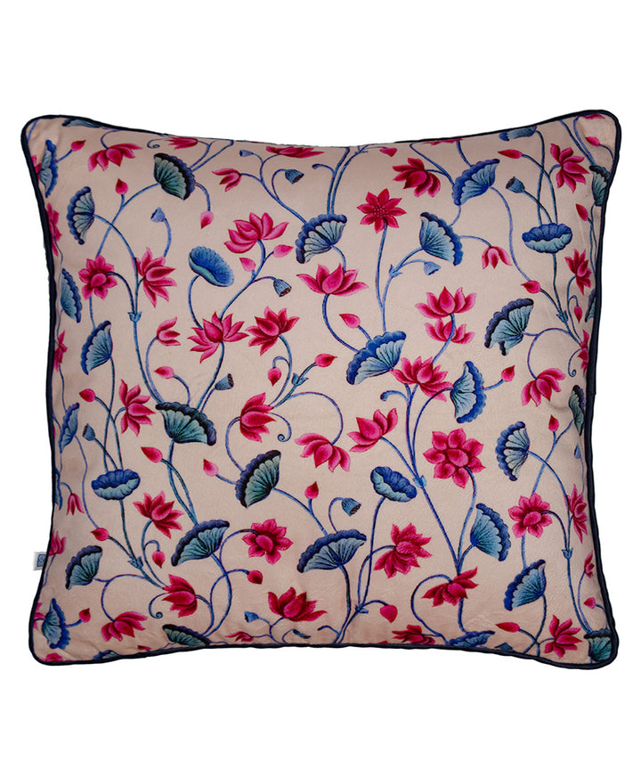 Light pink hand printed silk velvet cushion cover