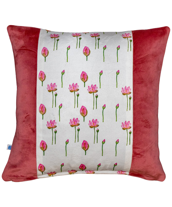 White pink hand printed silk velvet cushion cover