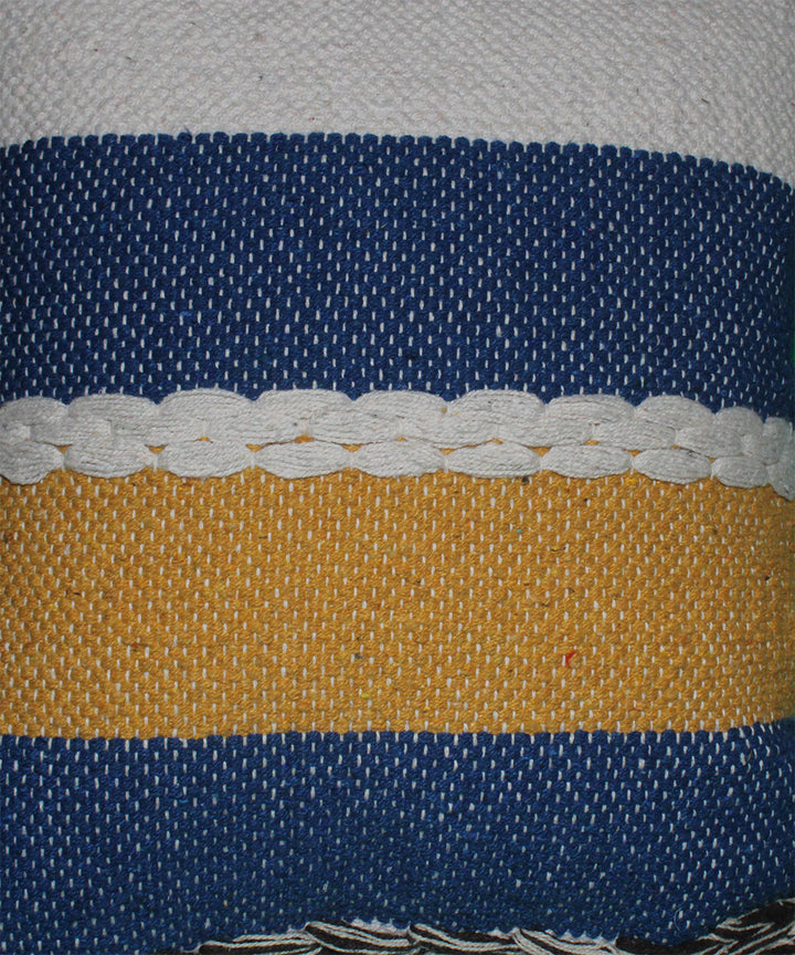 Mustard blue handloom cotton cushion cover