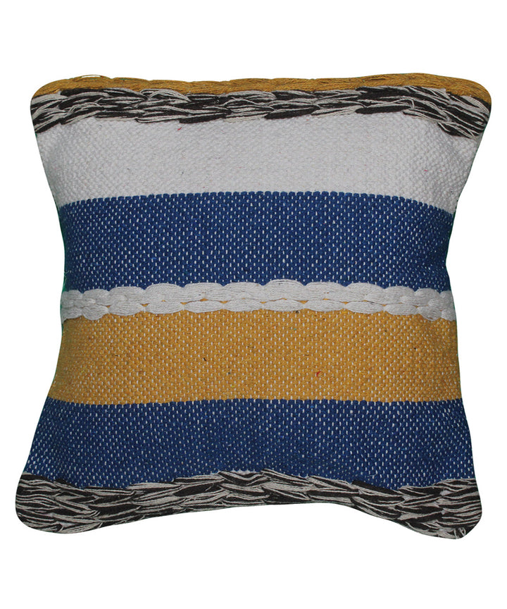 Mustard blue handloom cotton cushion cover