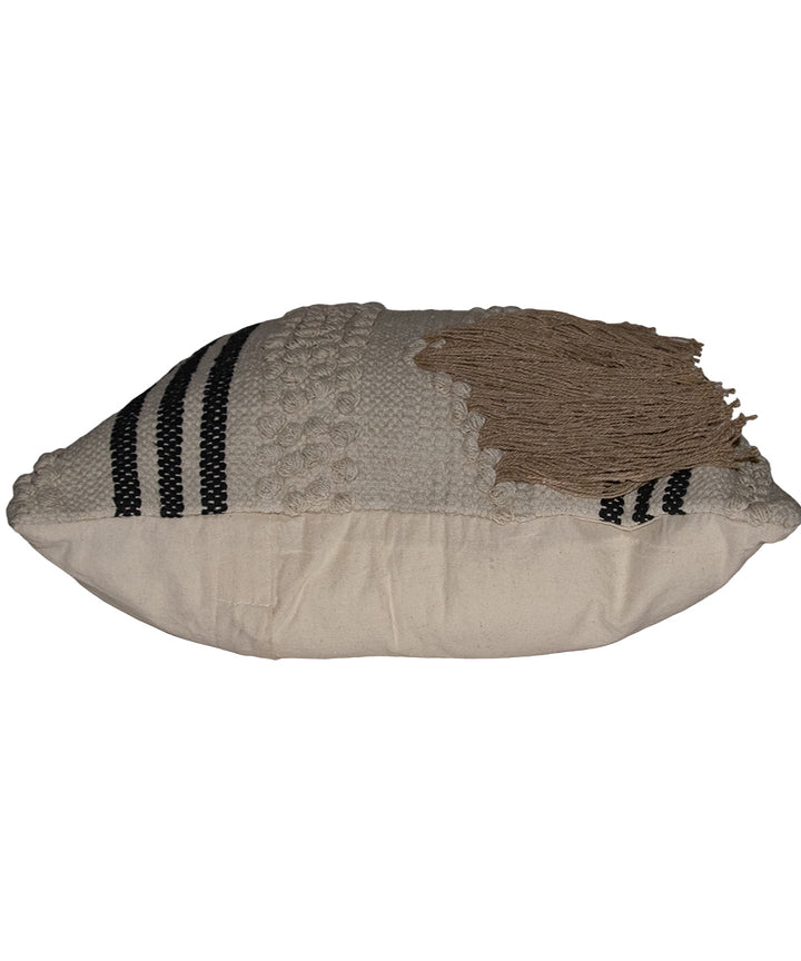 Cream black striped handwoven cotton cushion cover