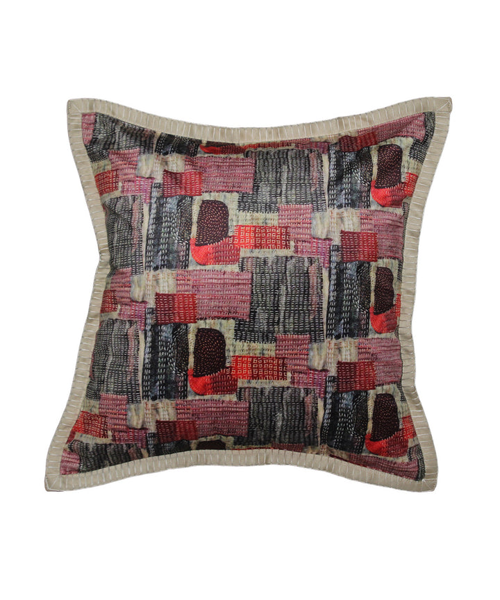 Multicolor hand printed silk velvet cushion cover