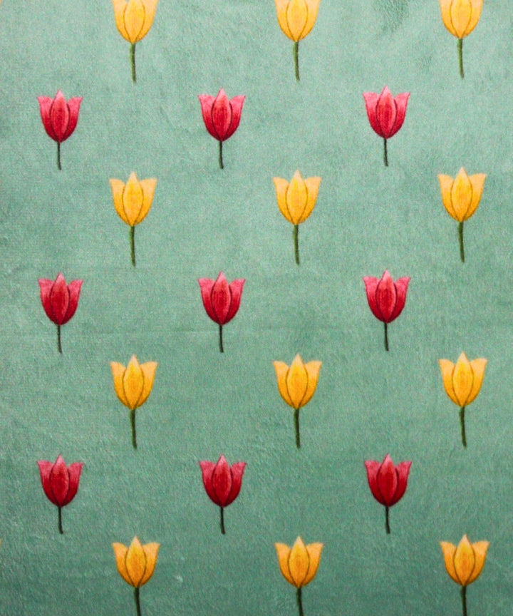 Sea green hand printed silk velvet cushion cover