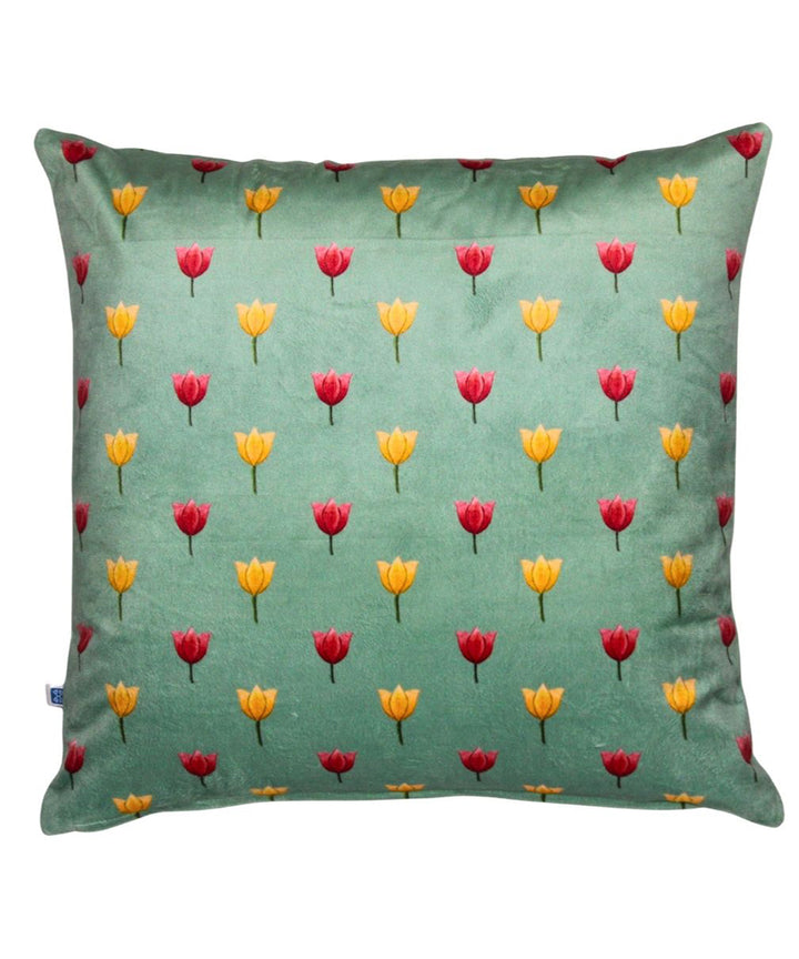 Sea green hand printed silk velvet cushion cover