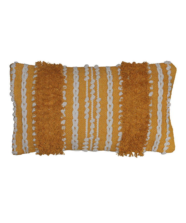 Mustard white striped handwoven cotton cushion cover