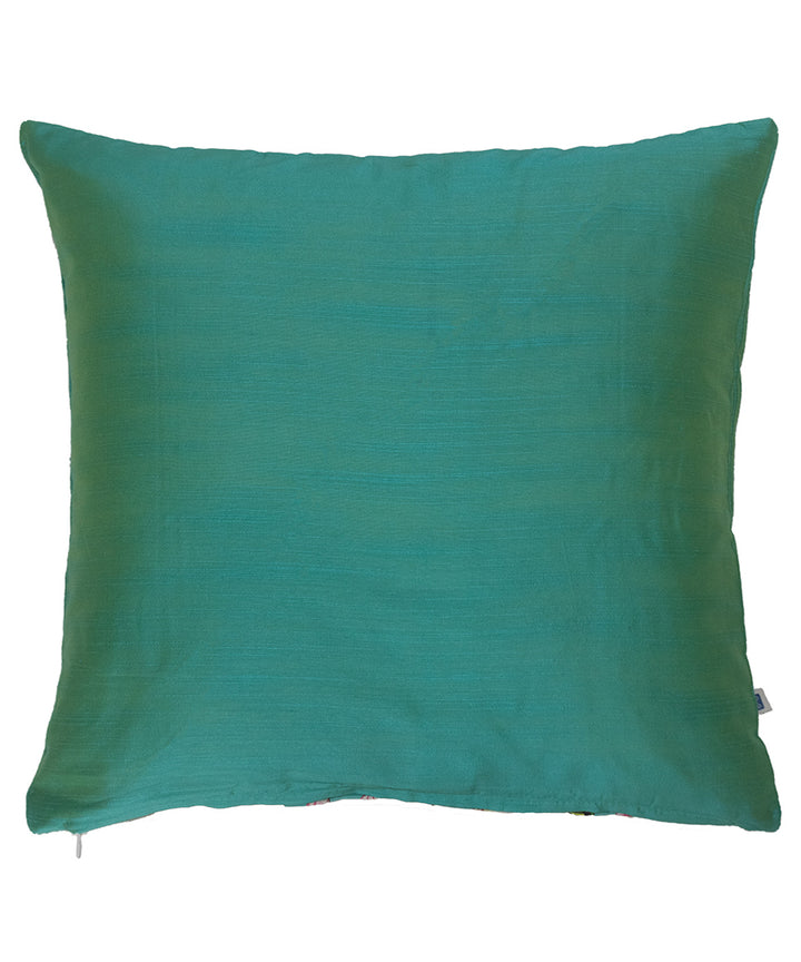 Sky blue pink hand printed art silk cushion cover