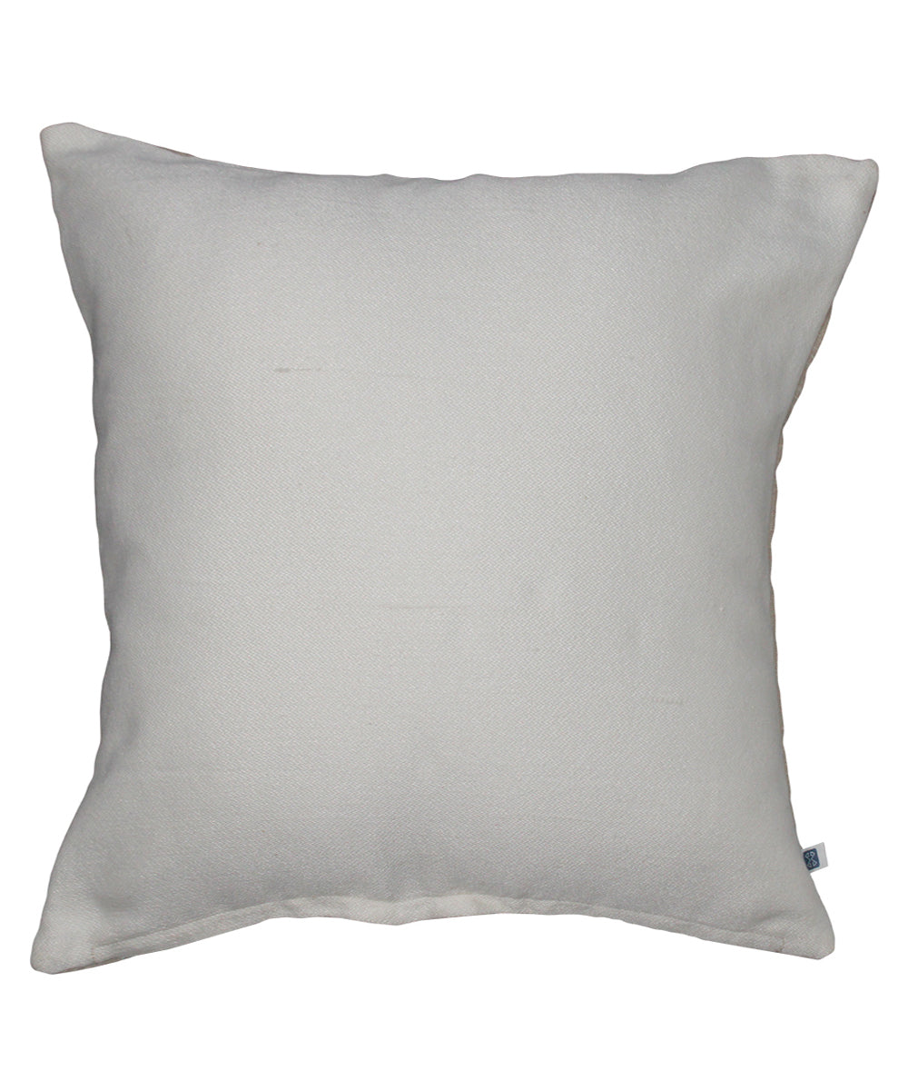 Grey offwhite hand embroidered cotton cushion cover