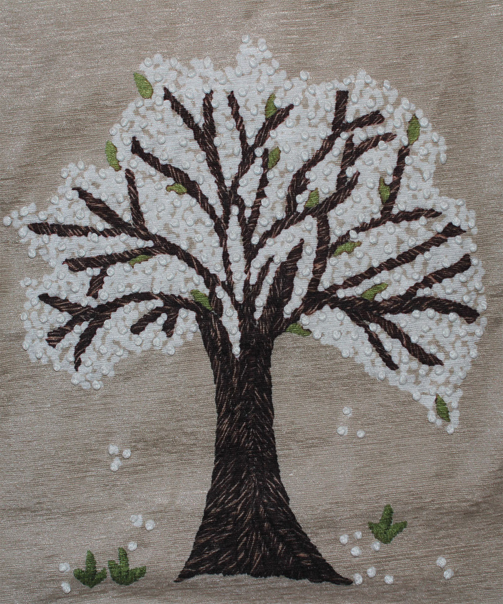 Grey offwhite hand embroidered cotton cushion cover