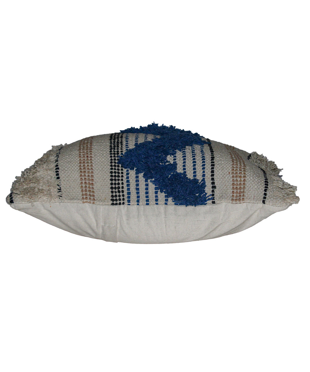 Cream navy blue handwoven cotton cushion cover