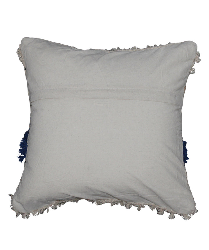 Cream navy blue handwoven cotton cushion cover