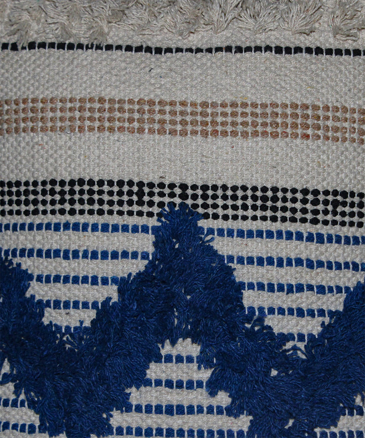 Cream navy blue handwoven cotton cushion cover