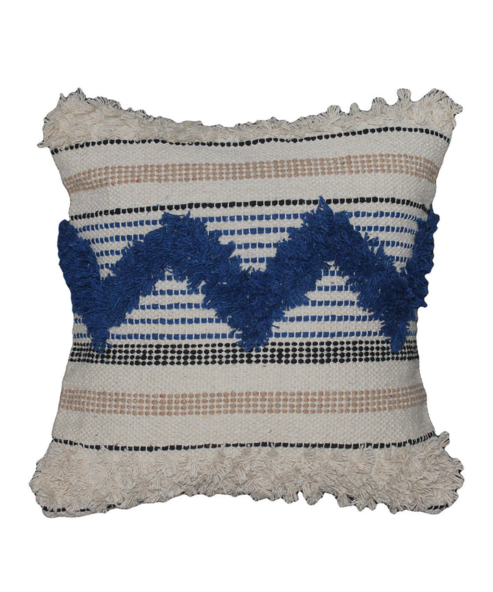 Cream navy blue handwoven cotton cushion cover