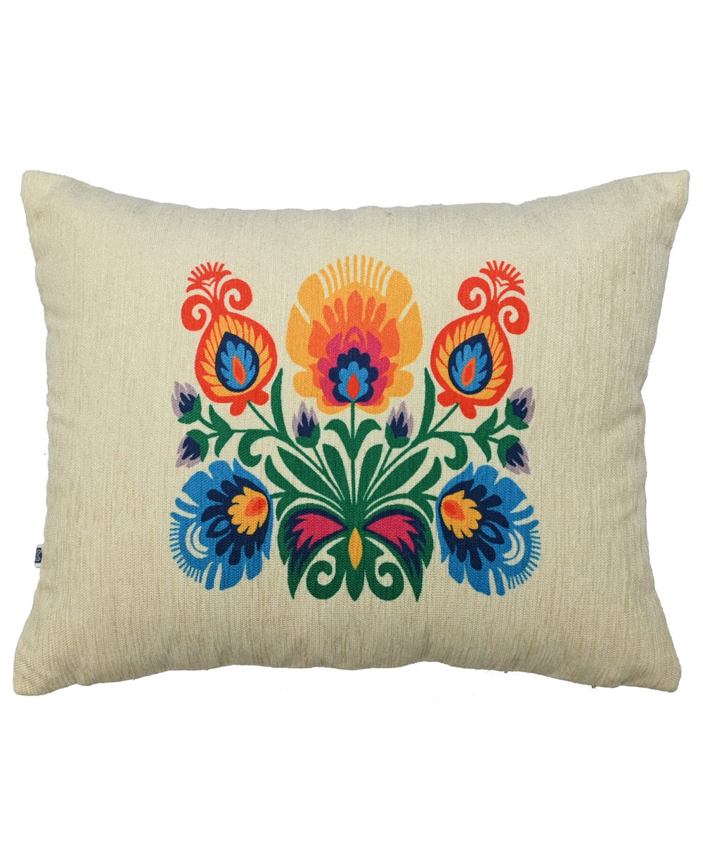 Multicolor cyan blue hand printed art silk cushion cover