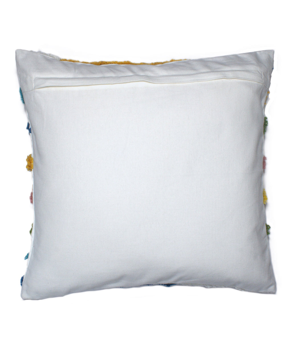 Multicolor striped cotton hand embroidered cushion cover