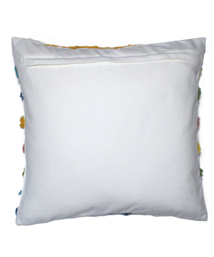 Multicolor striped cotton hand embroidered cushion cover