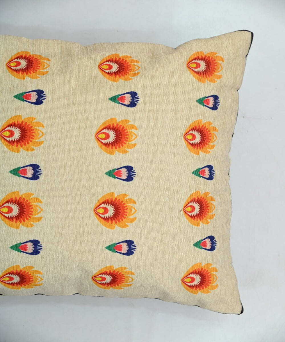 Cream orange handloom art silk cushion cover