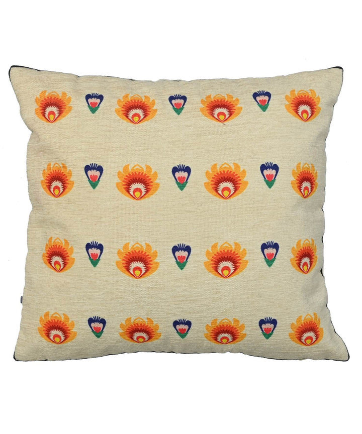 Cream orange handloom art silk cushion cover