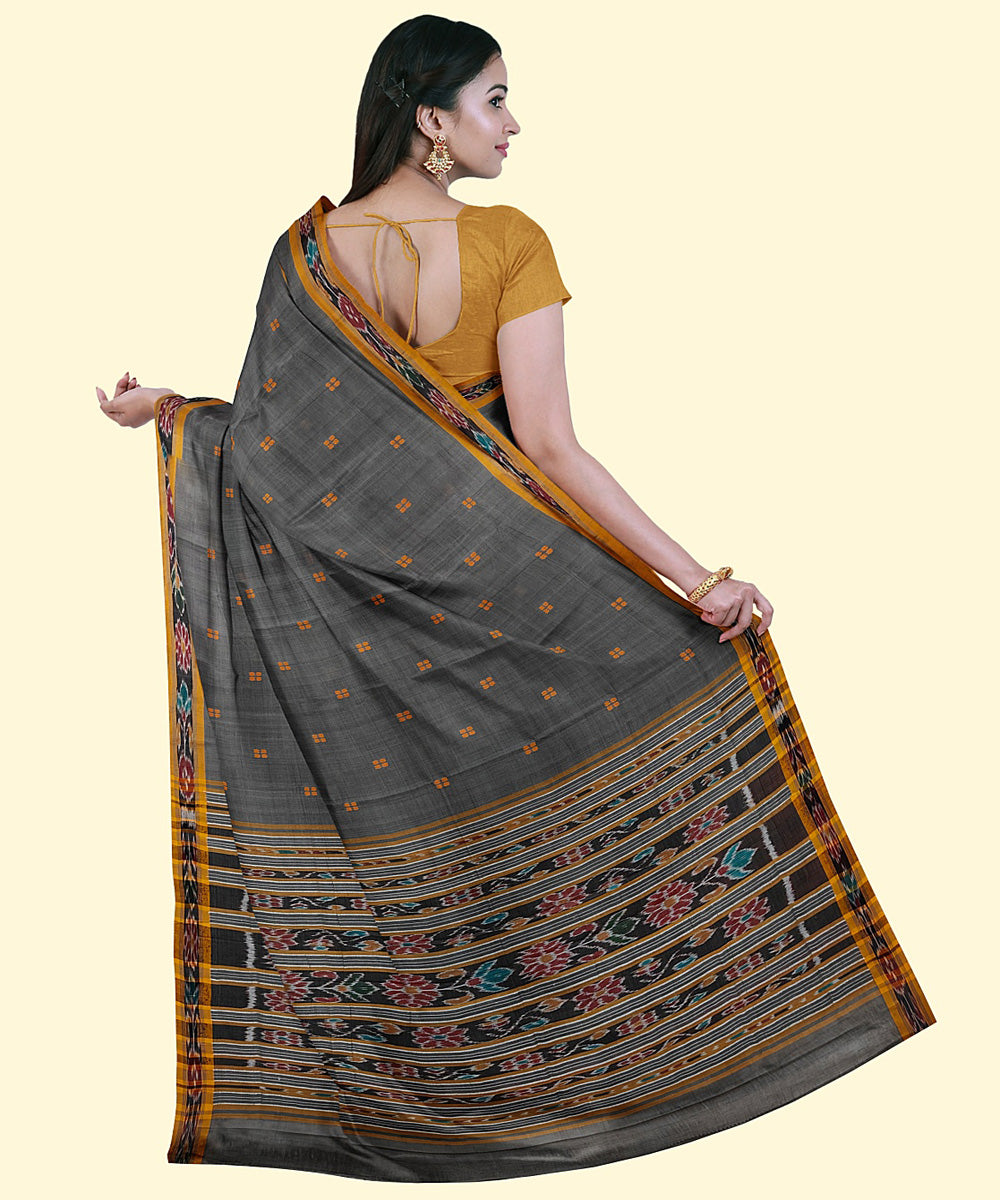 Grey brown cotton handwoven nuapatna saree