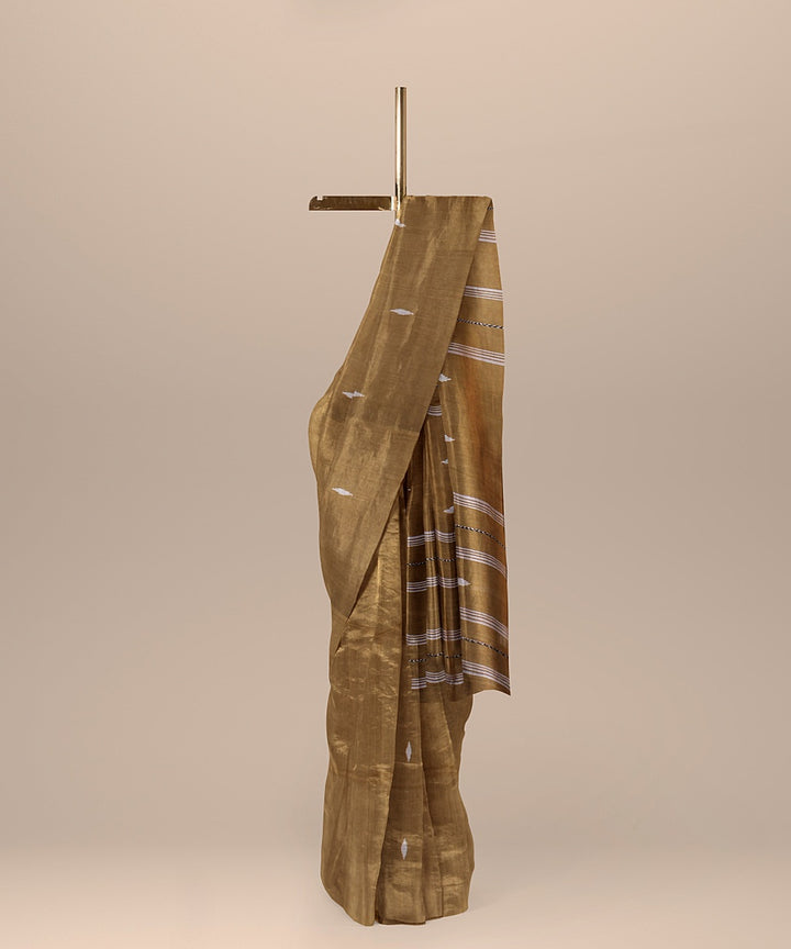 Brown offwhite handloom cotton bengal saree