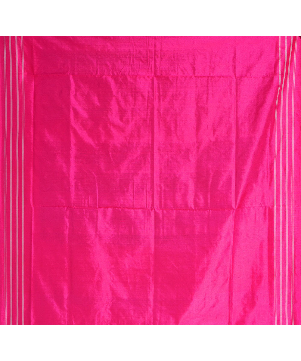 Deep blue pink handwoven pochampally ikat silk saree