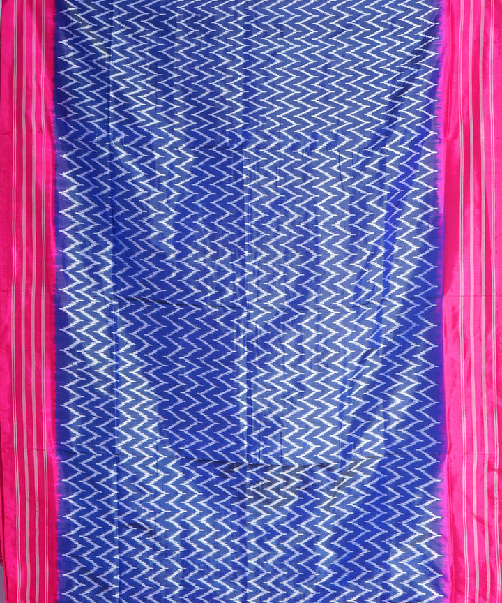Deep blue pink handwoven pochampally ikat silk saree