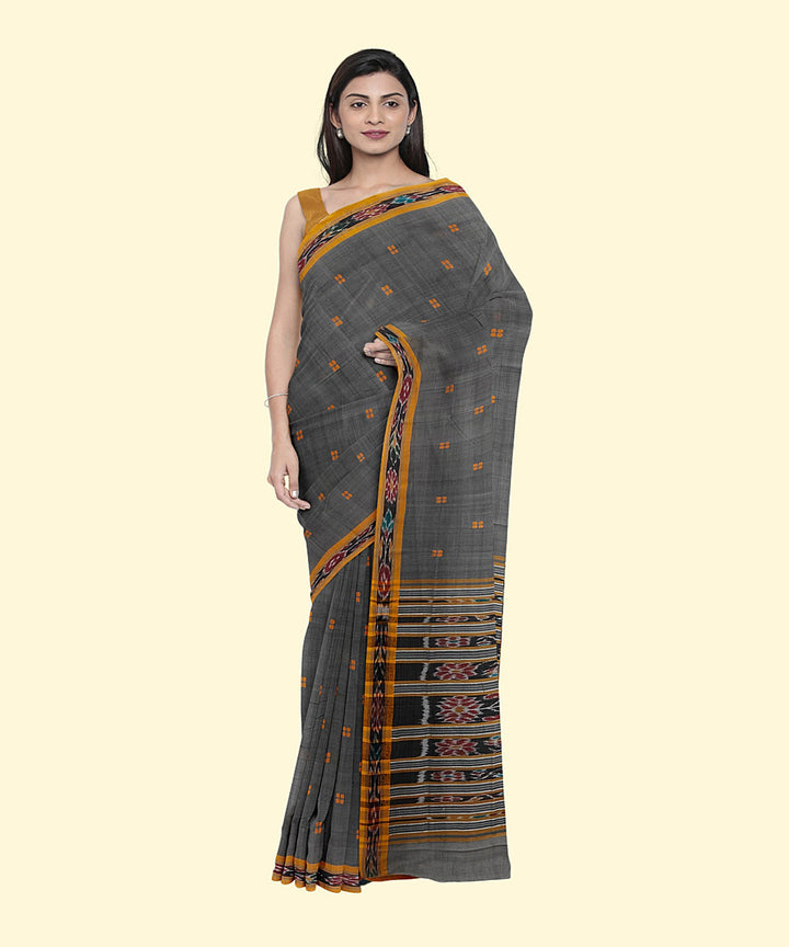 Grey brown cotton handwoven nuapatna saree