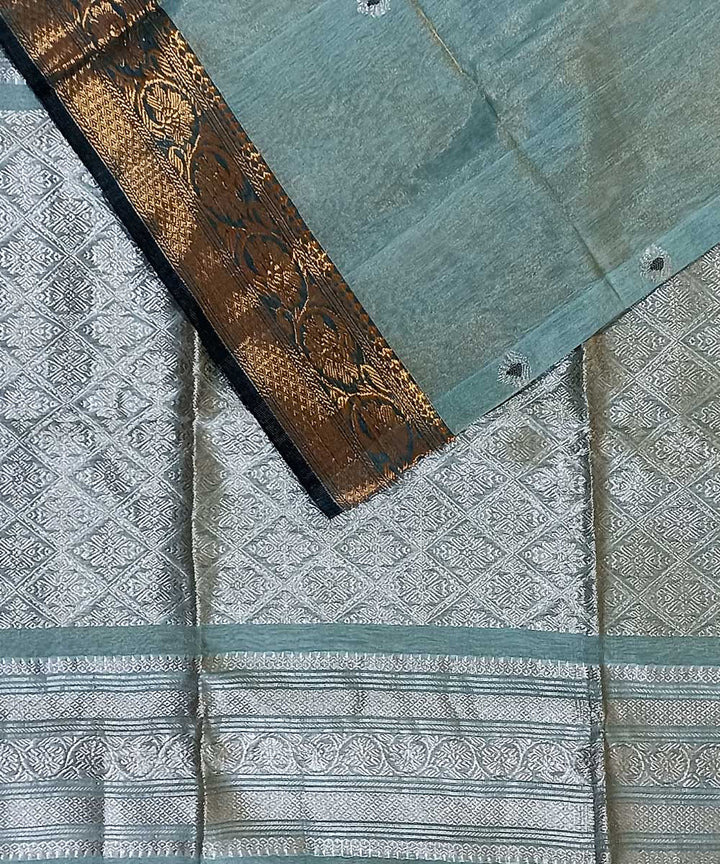 Sky blue silver tissue handloom bengal saree