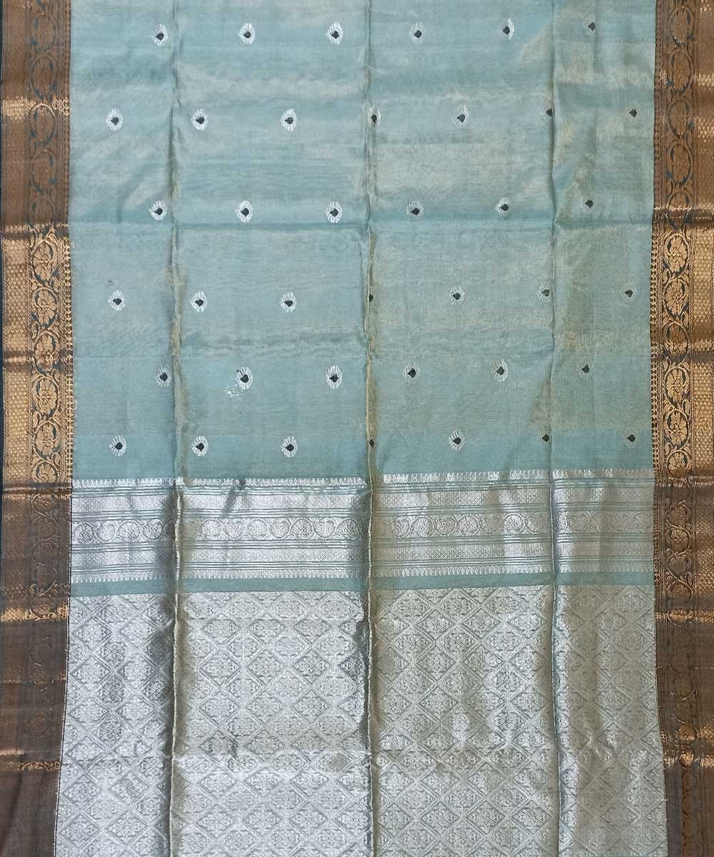 Sky blue silver tissue handloom bengal saree