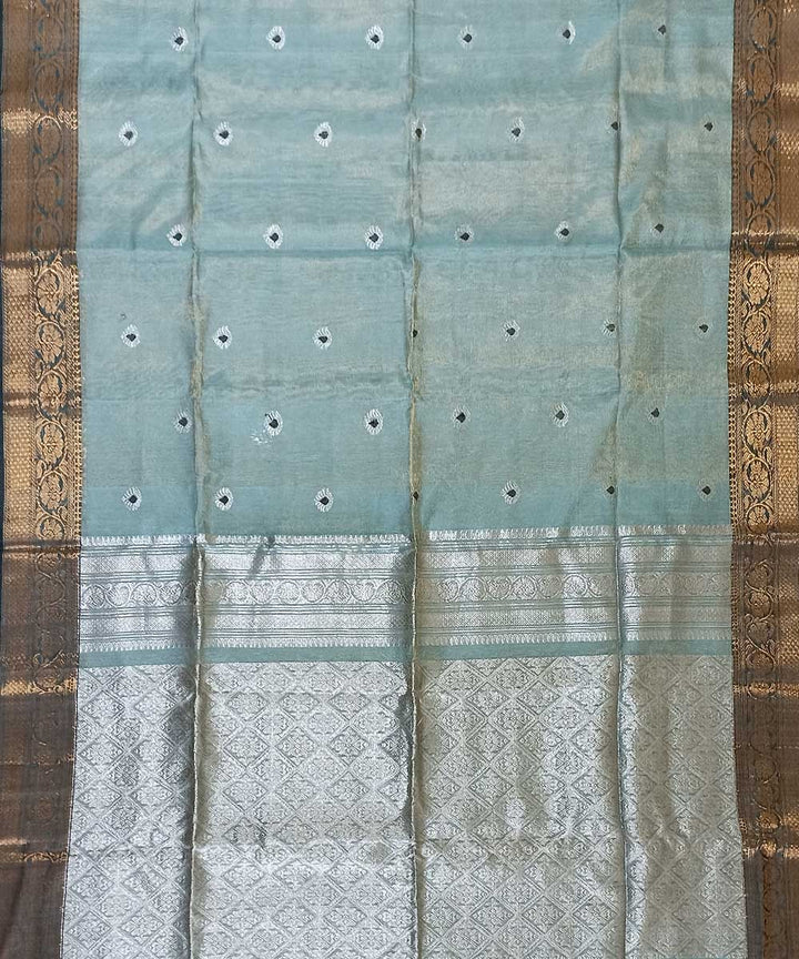 Sky blue silver tissue handloom bengal saree