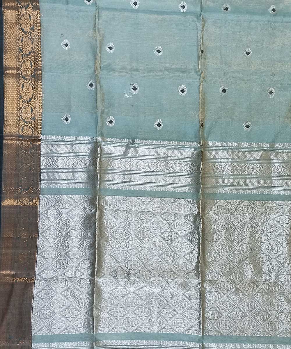 Sky blue silver tissue handloom bengal saree