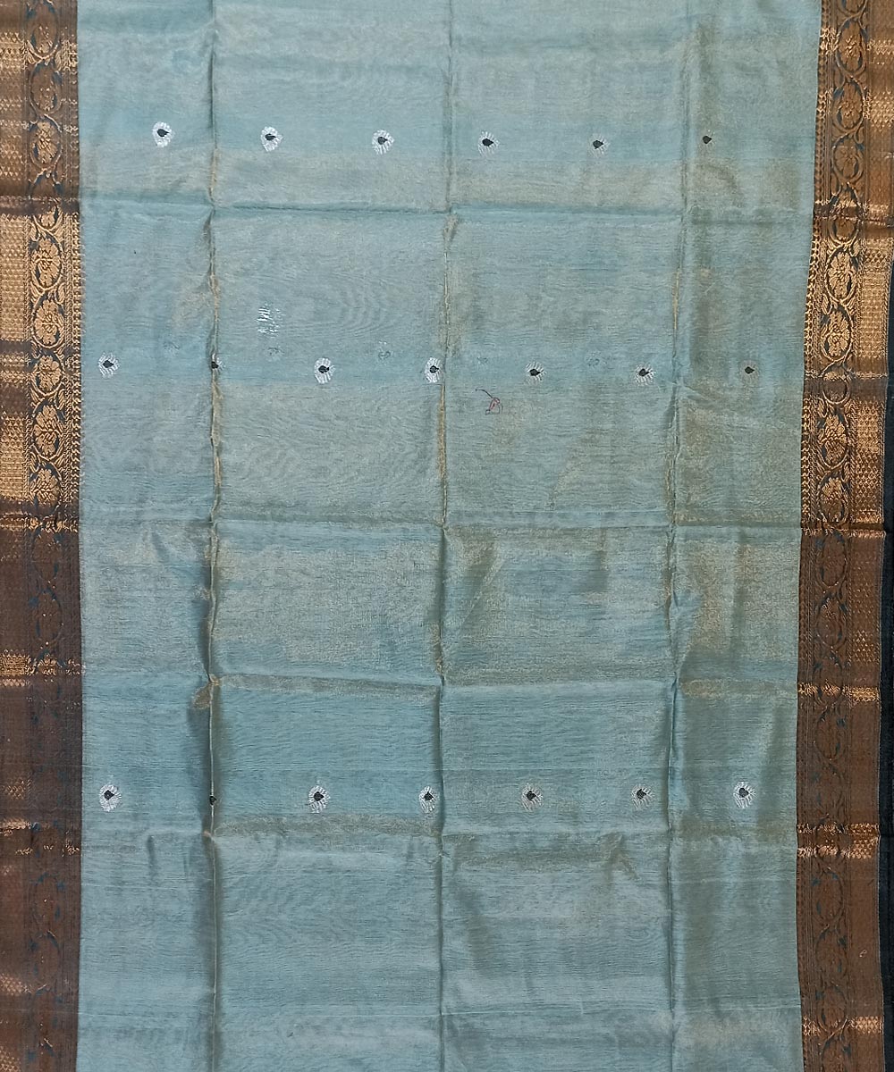 Sky blue silver tissue handloom bengal saree