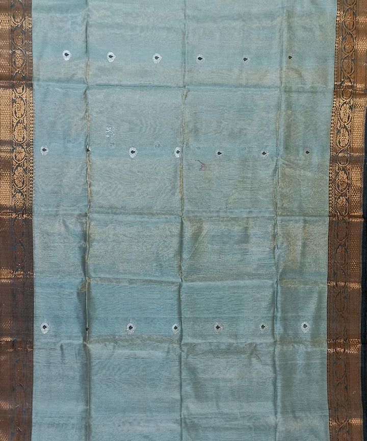 Sky blue silver tissue handloom bengal saree
