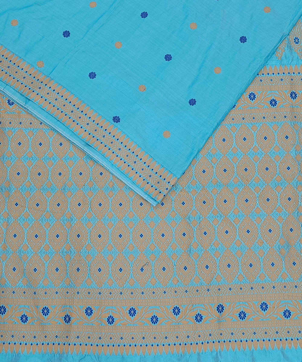 Sky blue grey silk handwoven assam saree