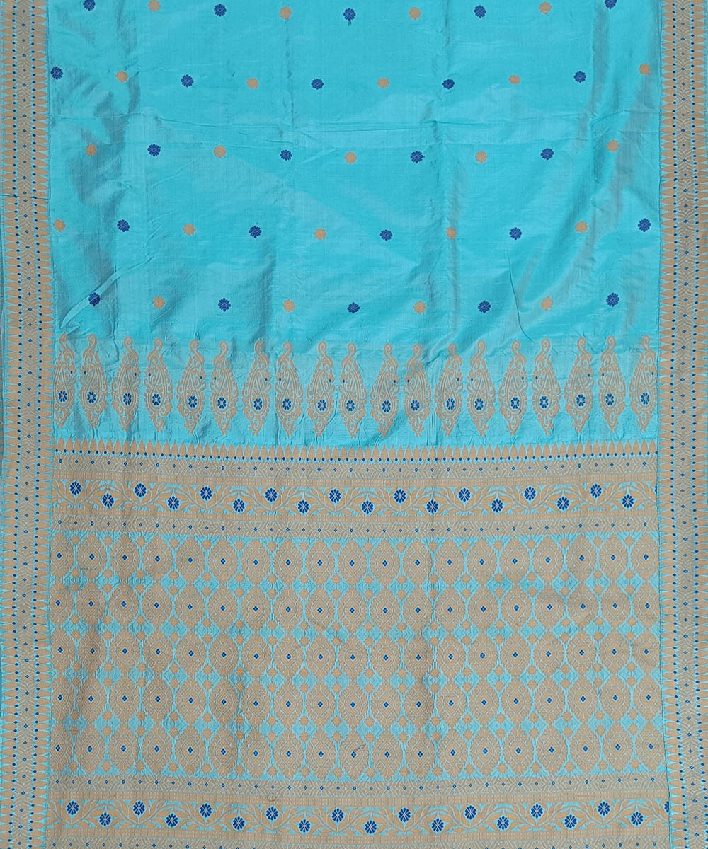 Sky blue grey silk handwoven assam saree