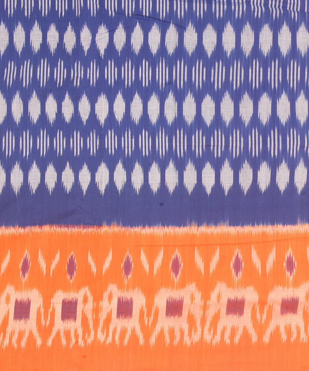 Navy blue orange pochampally ikat cotton handloom saree