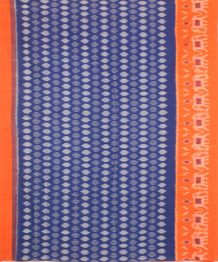 Navy blue orange pochampally ikat cotton handloom saree