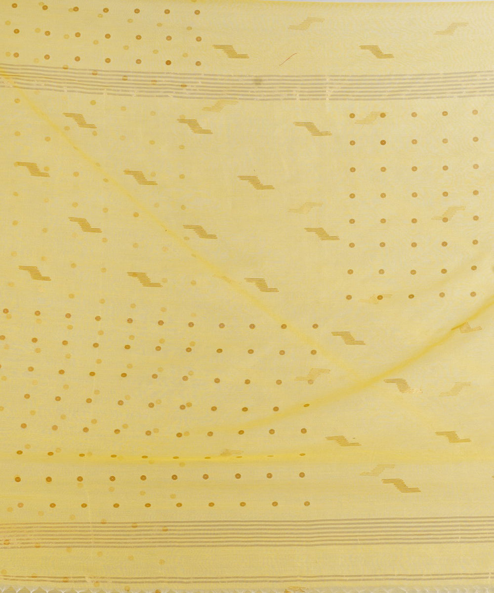 Yellow cotton silk handwoven sequin bengal saree
