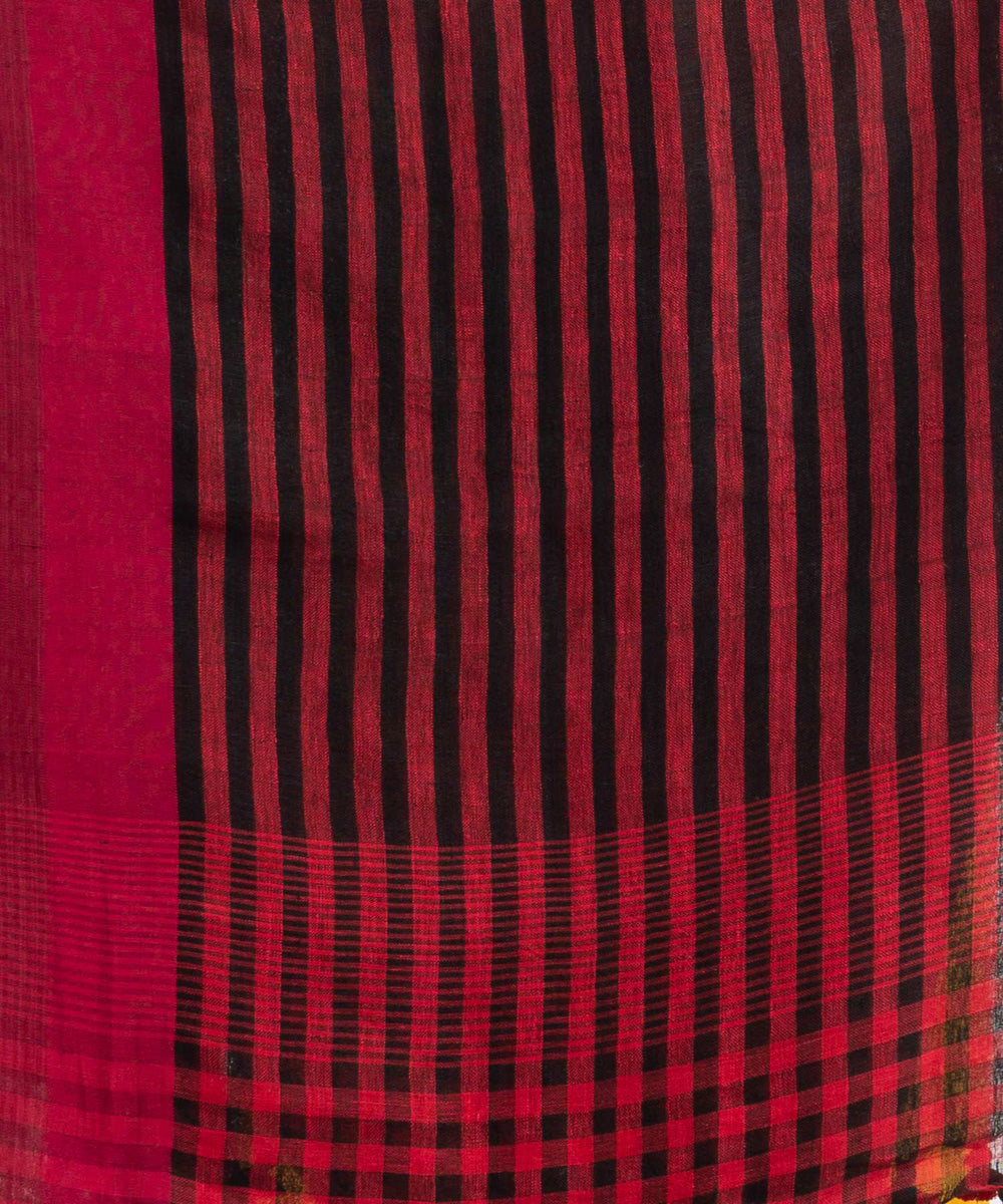 Red black handwoven bengal linen saree