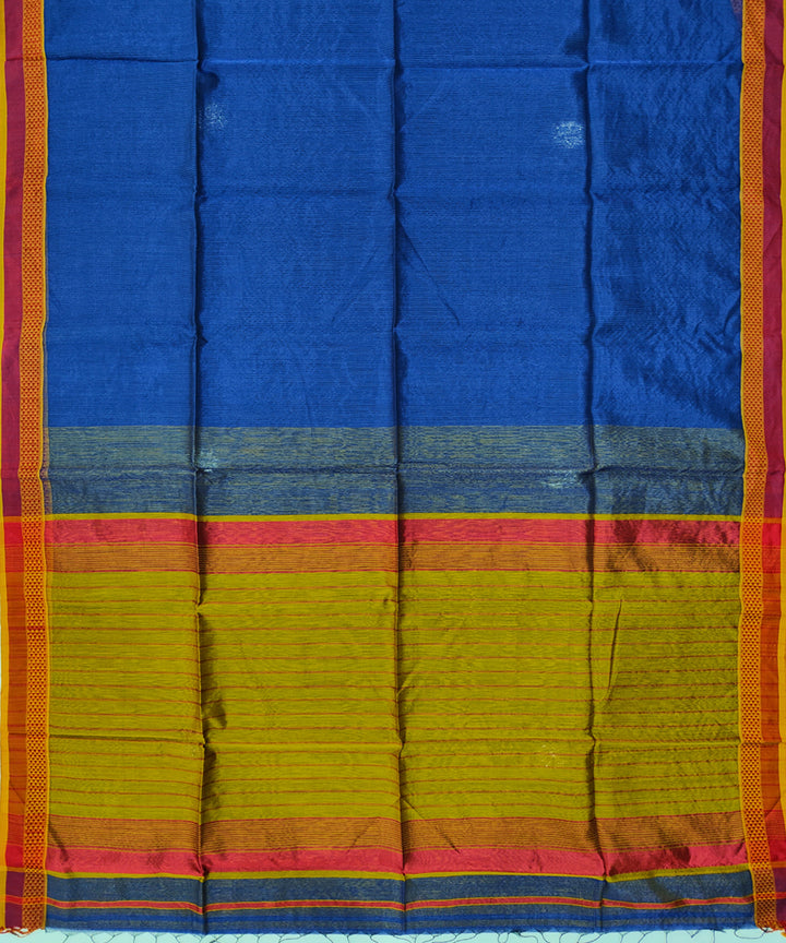 Navy blue mustard handwoven maheshwari cotton silk saree