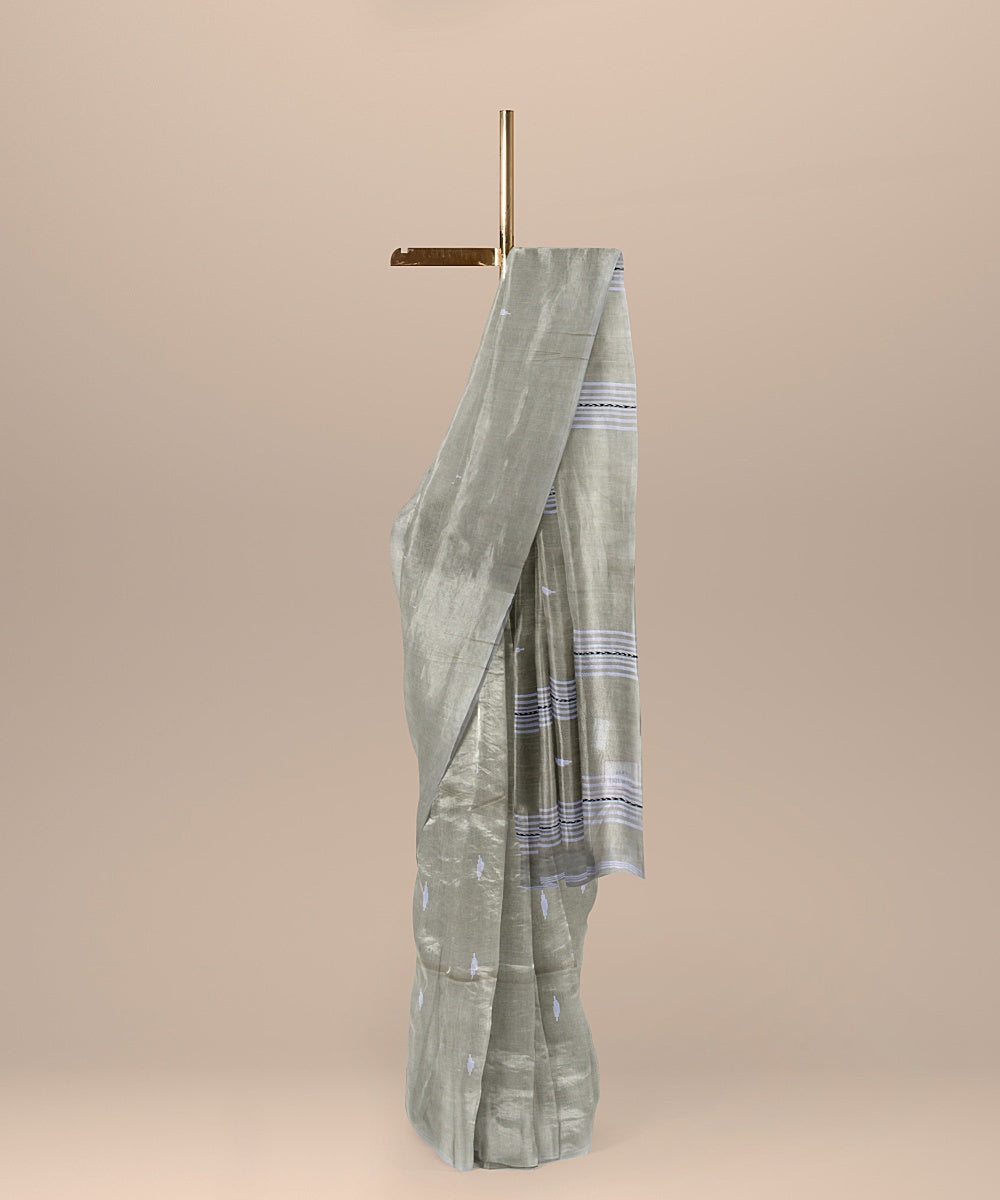 Beige offwhite handloom cotton bengal saree