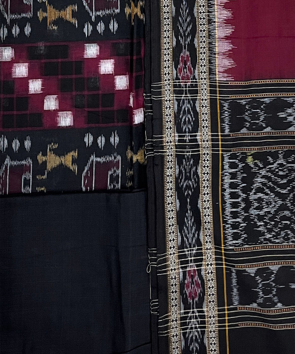 3pc Black maroon handloom cotton double ikat sambalpuri dress material